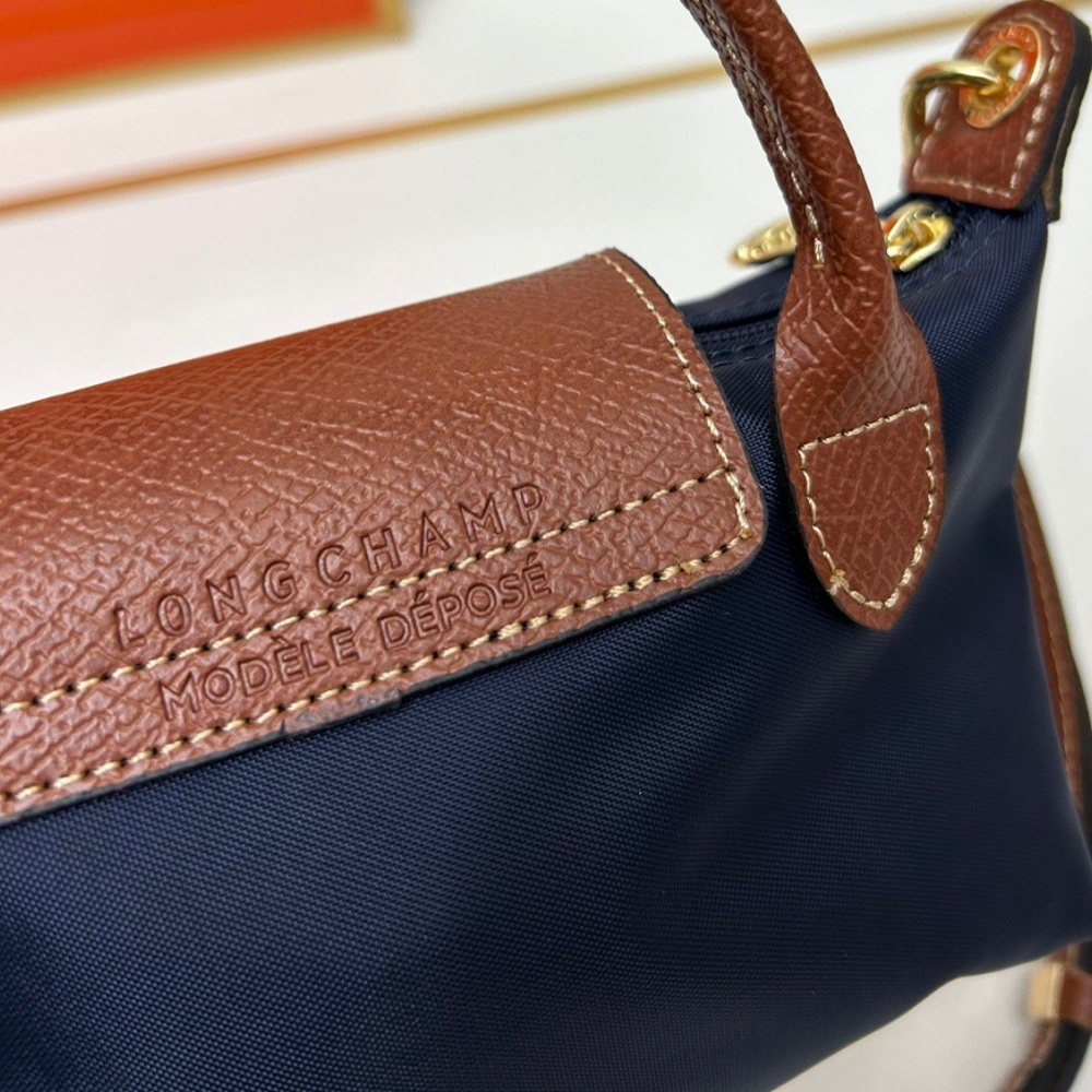 NWT Longchamp Navy Blue and Brown Crossbody Bag - Picture 4 of 9
